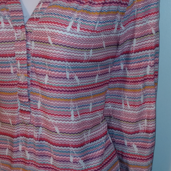 Kaktus Hi-Low Blouse Size Large Multi Color Stripes Soft 100% Rayon - Picture 10 of 14